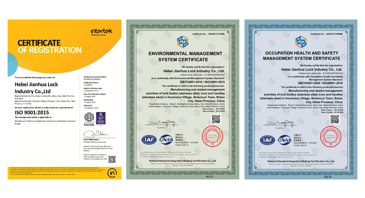 certificates of ISO management system