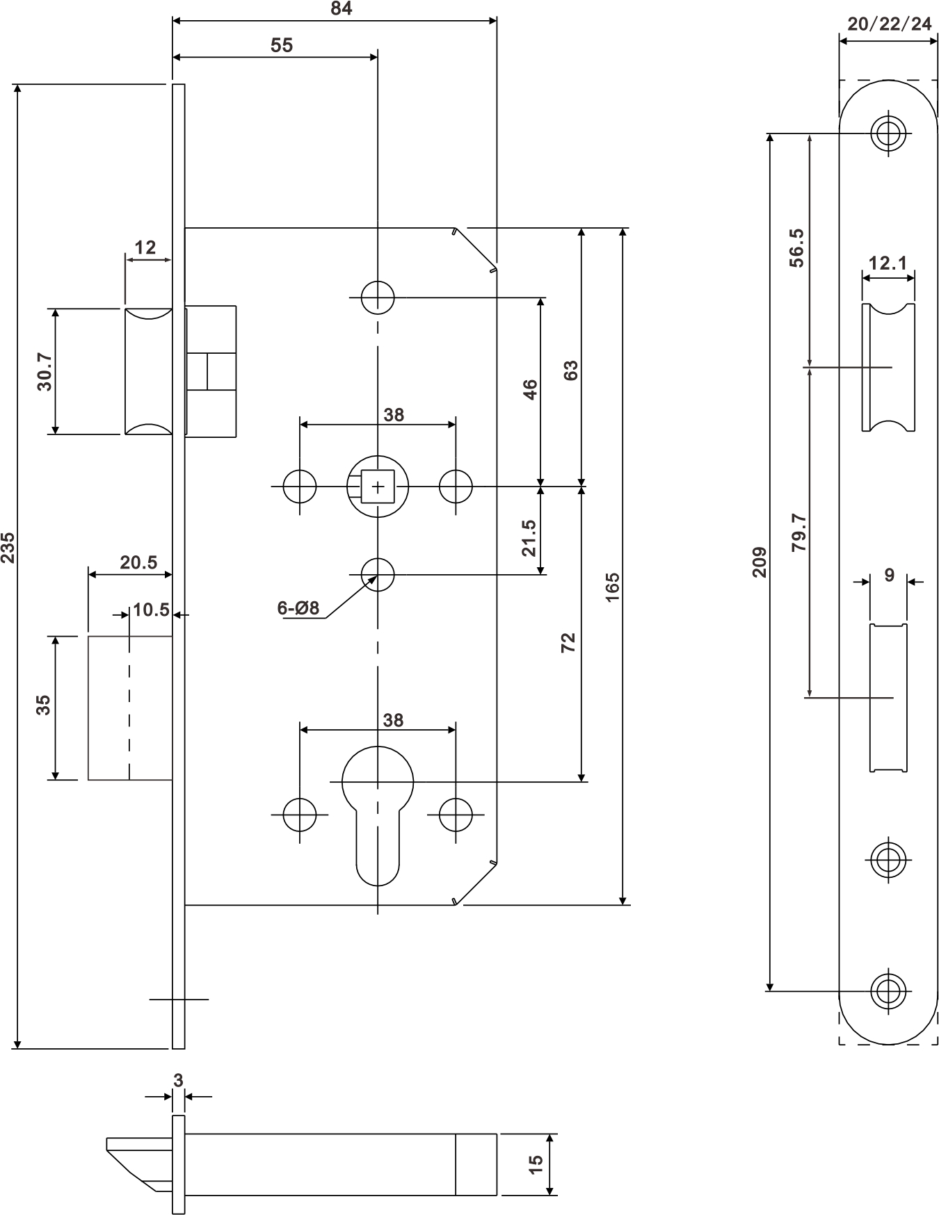 Fire Door Hardware Supplier OEM Europe CE Certificated Entry SUS304 Fire Proof 55mm Backset Mortise Lock Set for Project Building