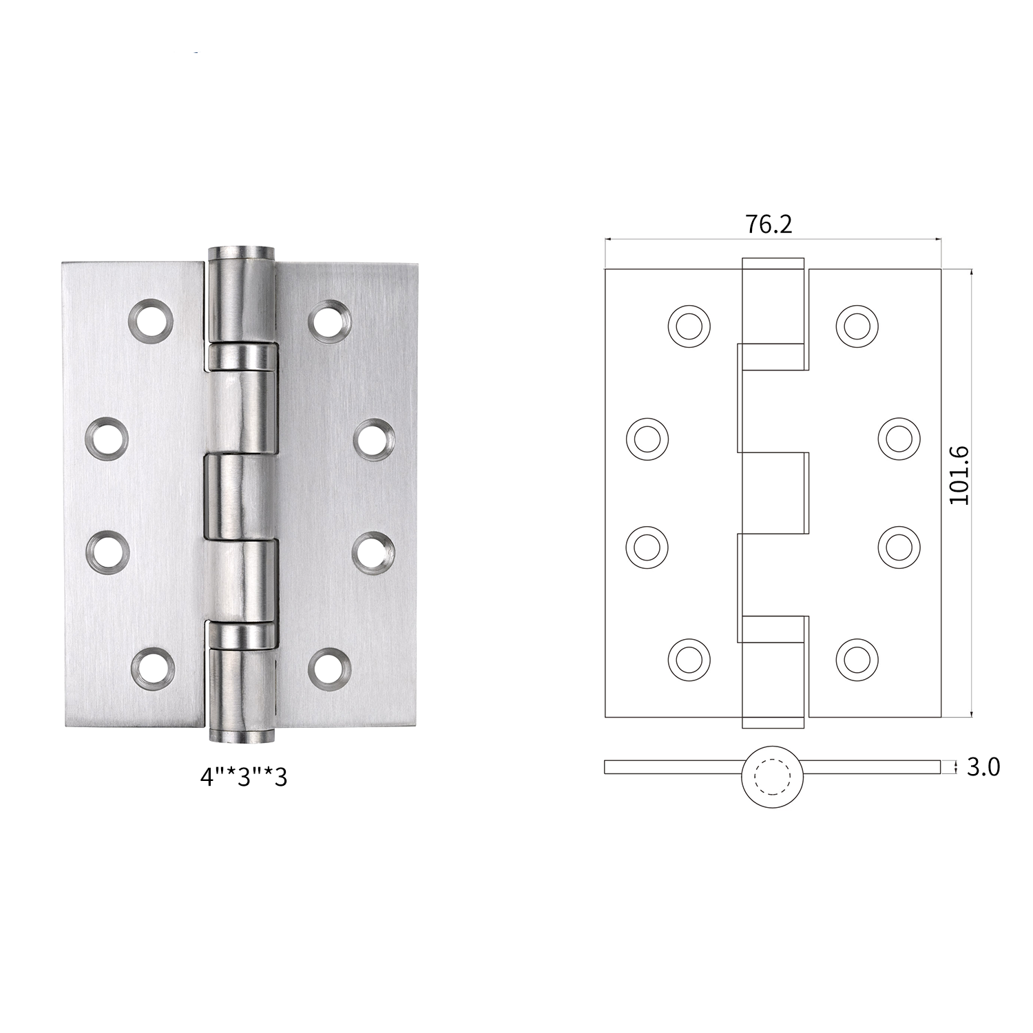 Dimension of DIROCK 4 inch stainless steel fire door hinge
