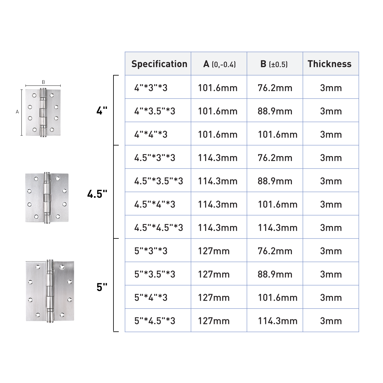 Dimensions of DIROCK Stainless Steel Fire Rated Door Hinges